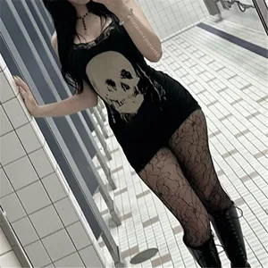 Dark Goth Streetwear Anime Skull Printing Handles Mini Fairy Dress Point Club Outfits Slim Sexy Bodycon Dresses Shopping Gothic 10 Main Sales Fairy Dress - №9