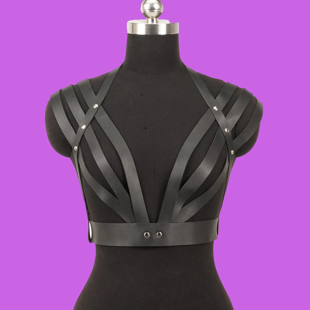 Arnés de sujetador de cuero, arnés de sujetador de pecho sexy de cuero PU, lencería fetiche, accesorio BDSM para mujer, arnés de sujetador de jaula de cuero