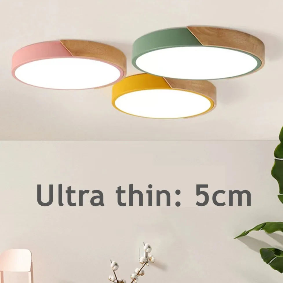 Nordic Wood led Ceiling Lights Modern Colorful Bedroom Ceiling Lamps Round thin plafondlamp Lighting lamparas 30cm 40cm 60cm