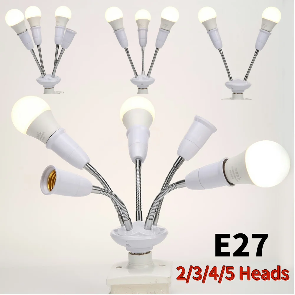 Adjustable E27 Base Light Socket Splitter Gooseneck LED Bulbs Holder Converter with Extension Hose 3 4 5 6 Way Adapter