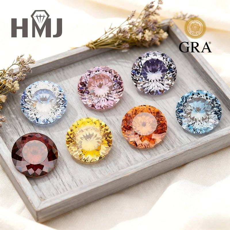 

Муассанит, разноцветный круглый камень, 100-лицевая огранка с сертификатом GRA, кольцо «сделай сам», ожерелье, серьги, подарки на день Святого Валентина для женщин