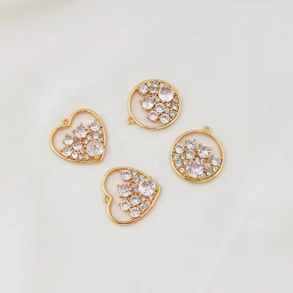

14K Gold-plated Hollowed-out Full Diamond Heart-shaped Round Pendant, Round Tag Earrings and Pendant DIY Handmade Accessories