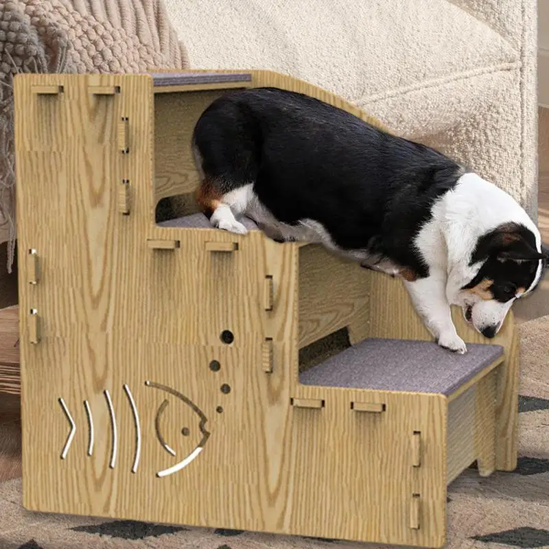 

Pet Steps for Small Dogs 3-Step Wooden Pet Stairs for Bed Balanced Dog Indoor Ramp Non-Slip Pet Ramps Stairs for Small Dogs Cats