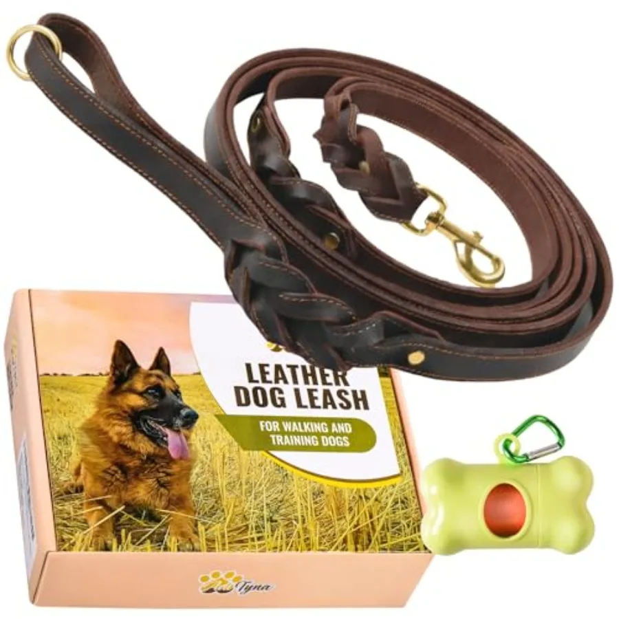 

Двухручный кожаный поводок для собак 6 футов - Прочный плетеный поводок с дополнительной ручкой для мазтифов, санбернаров, ротвейлеров