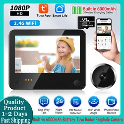 Tuya Radar WIFI Peephole Doorbell Camera Built-in 6000mAh Lithium Battery Video Door Camera PIR Night Vision Motion Detection