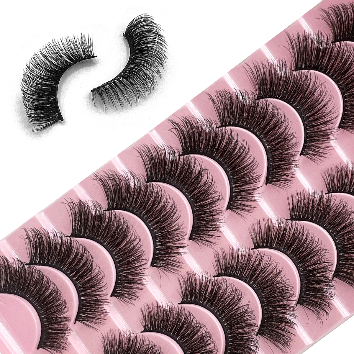 10 Pairs Simulation Cross Messy Eye Faux Mink Eyelashes Handmade False Eyelashes Natural Nude Makeup 3D Curly Lashes