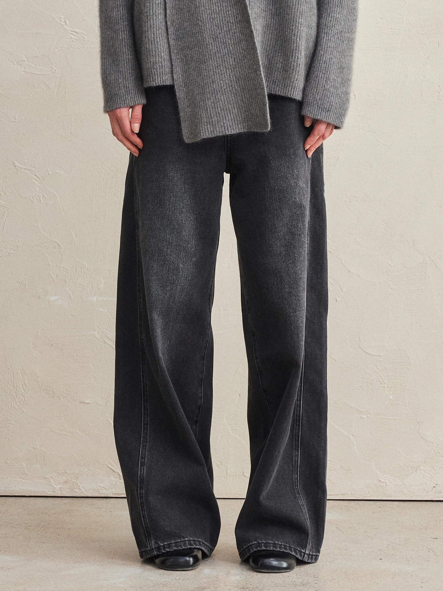 

Женские повседневные джинсы свободного кроя WUUO, высокоэластичные брюки-сабо, осенне-зимние, винтажные, цвет «угольный», из хлопкового денима с энзимной обработкой