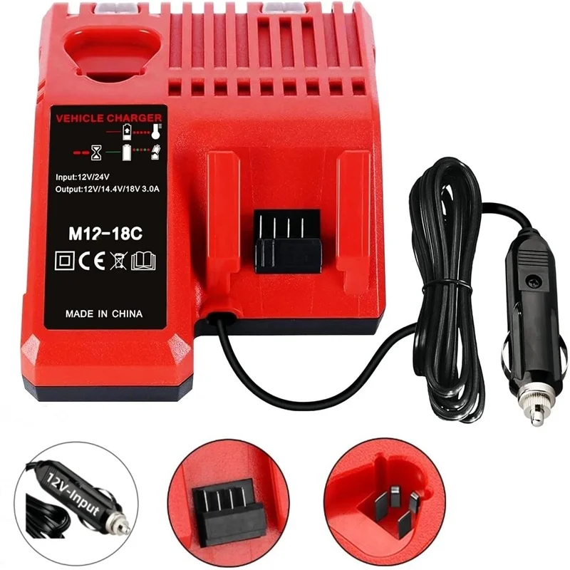 

Многонапряжное автомобильное зарядное устройство для Milwaukee 12 В 18 В, литий-ионный аккумулятор 48-11-2401, 48-11-2402, зарядное устройство для прикуривателя