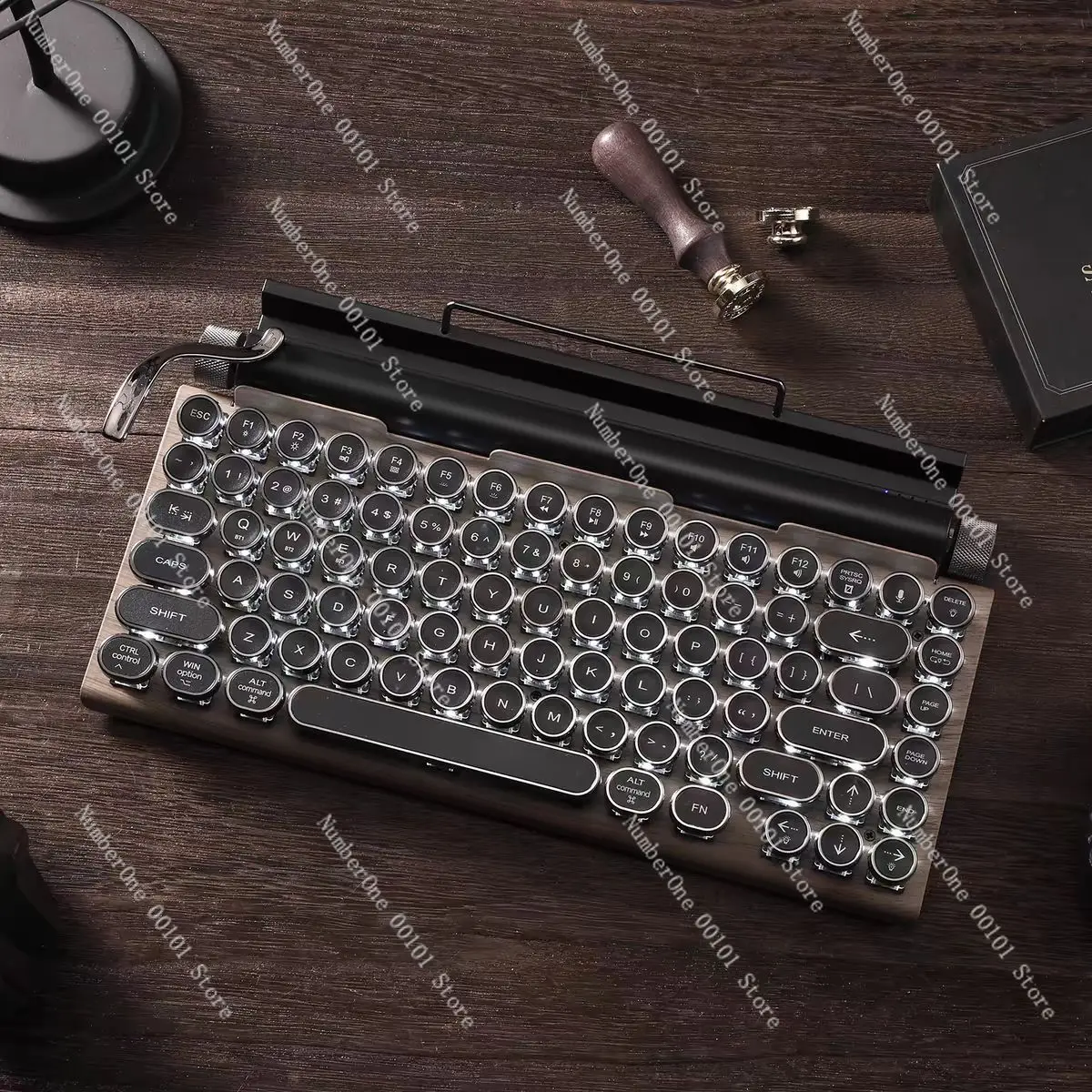 Retro punk typewriter green axis bluetooth dual mode mechanical keyboard custom hot plug green axis
