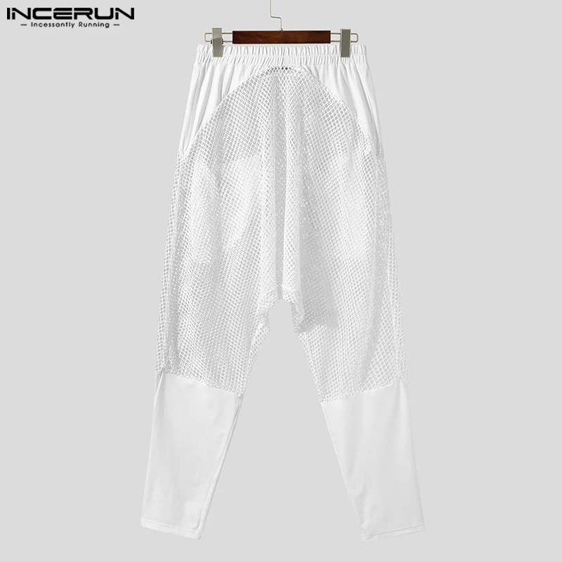 Stylish Sexy Style New Men\'s Pantalons INCERUN 2024 Patchwork See-tthrough Mesh Trousers Casual Perspective Elastic Pants S-5XL