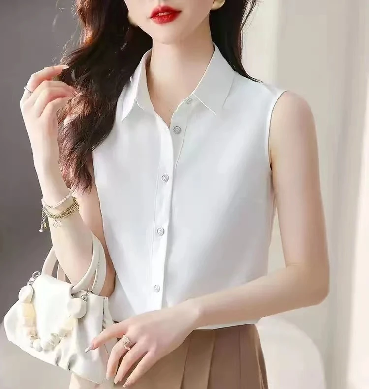 

Женский формальный топ из чистого хлопка, весна-лето, деловой топ с воротником-стойкой, белая внутренняя одежда для костюма, свободный крой в Корейском стиле