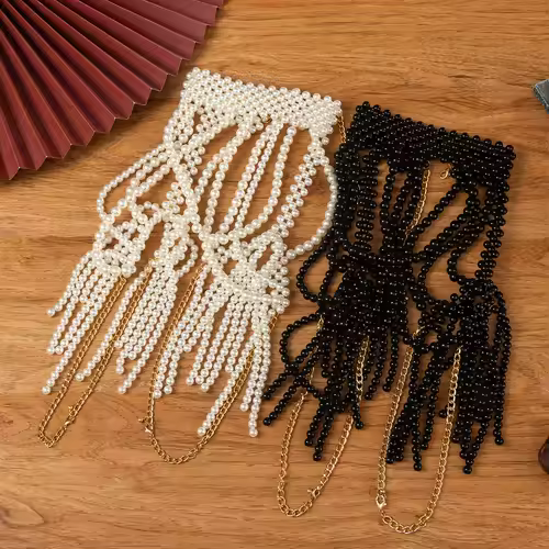 Elegant Bridal Shoulder Chain Jewelry Handmade Beaded Large Necklace Hollow Imitation Pearl Body Chain Wedding Shawl Accessories - Image 5
