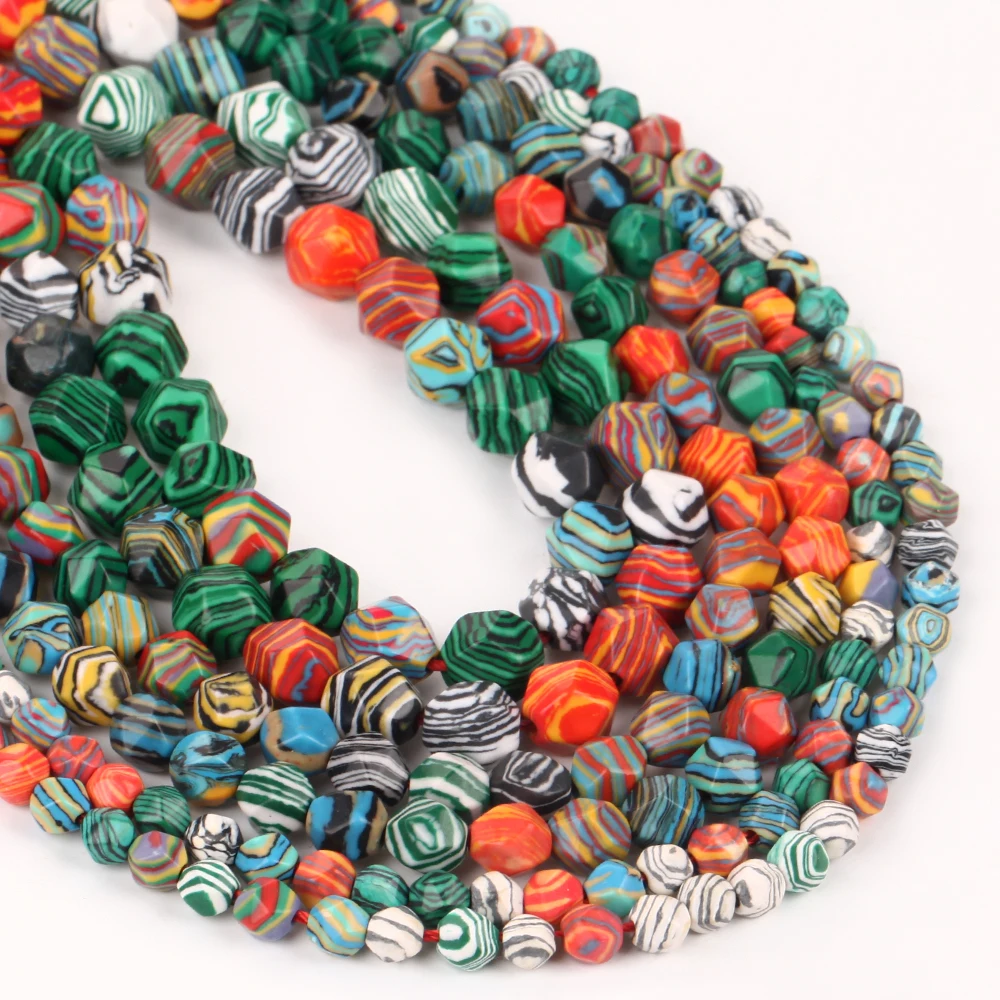 6-10mm Natürliche Facettierte Bunte Malachit-Steinperlen Runde Lose Abstandsperlen für Schmuckherstellung DIY Armbänder Ohrringe Zubehör