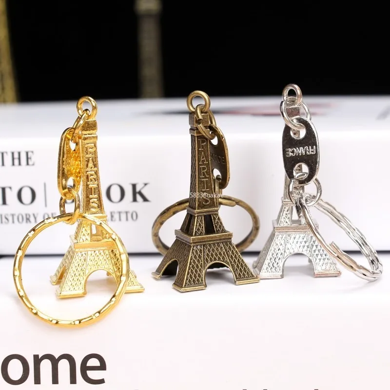 1Pcs 3D Eiffel Tower Keyring Retro Adornment French Souvenirs Keychains Metal Split Key Ring French Souvenir Paris Keychains 키링