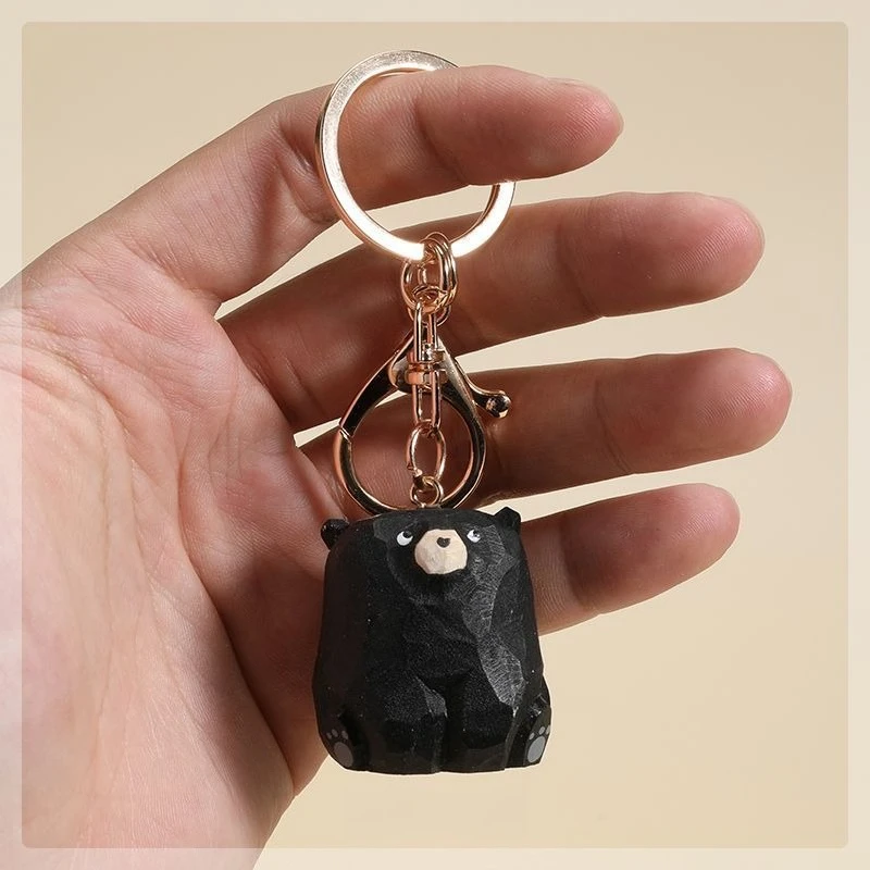 

Handmade Black Bear Carving，Wood Art，Car Accessory，Key Ring Accessory，Backpack Charm，Lucky Charm，Christmas