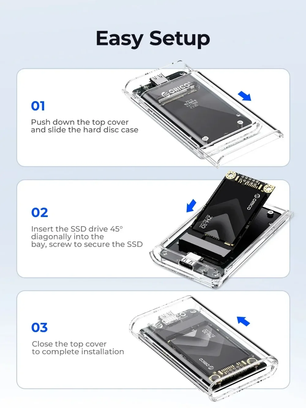 ORICO Mini MSATA SSD Case Type-C External Transparent SSD Enclosure Adapter 5Gbps for MSATA Hard Drive Enclosure for PC SSD Case