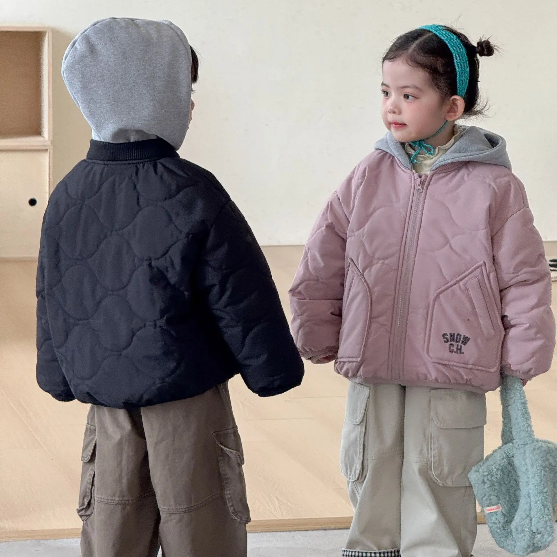 2026 Winter New Children Warm Hooded Coat Plus Velvet Thick Girls Cotton Padded Jacket Boys Quilted Jacket Kids Clothes