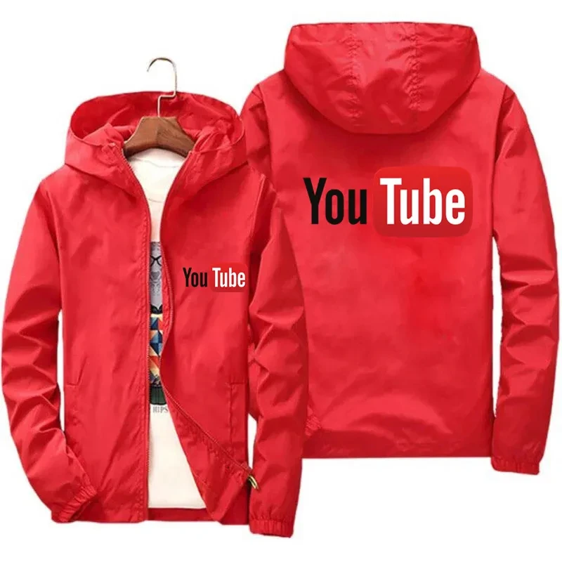 Men's casual hooded jacket, YouTube logo, windproof thin wind spring and autumn T-shirt, sports outdoor jacket