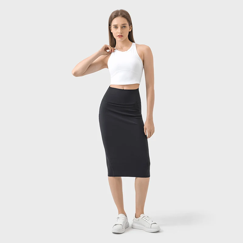 Women Sport Skirt with Invisible Pocket High Elastic Split Fork Evrlue Nylon66 Zero Feeling Flexible Golf Pencil Skirt