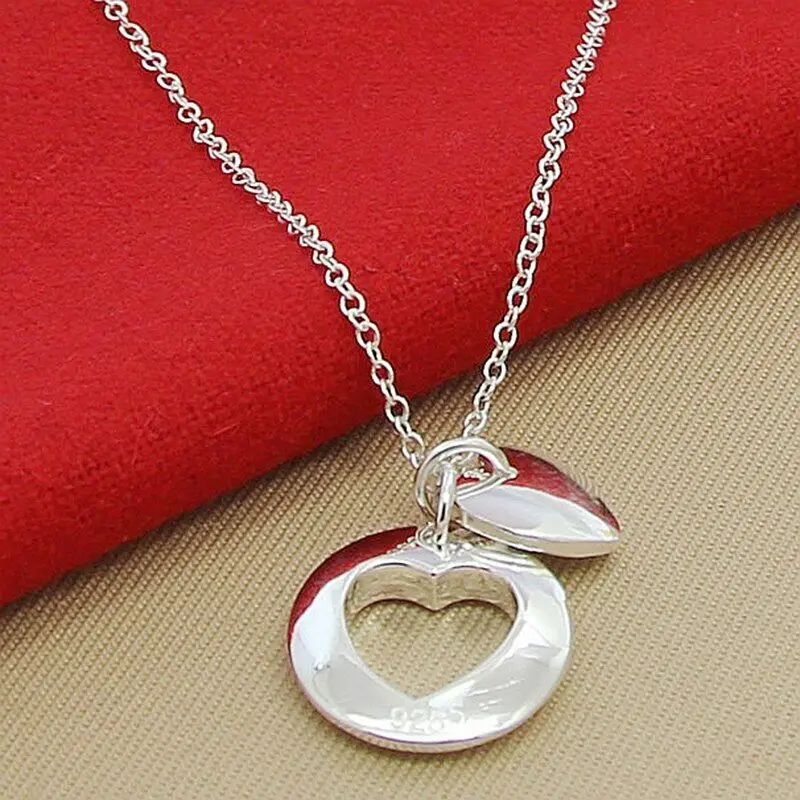 Enduring Love 925 Sterling Silver Round Heart Necklace Chain Wedding Engagement Jewelry