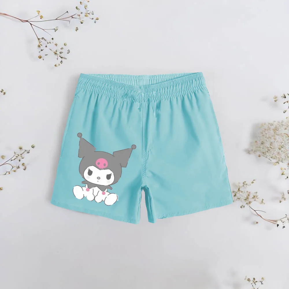 Children's vacation beach shorts cartoon Kuromi shorts Y2K fashion with pocket shorts can be worn at home for outdoor wear