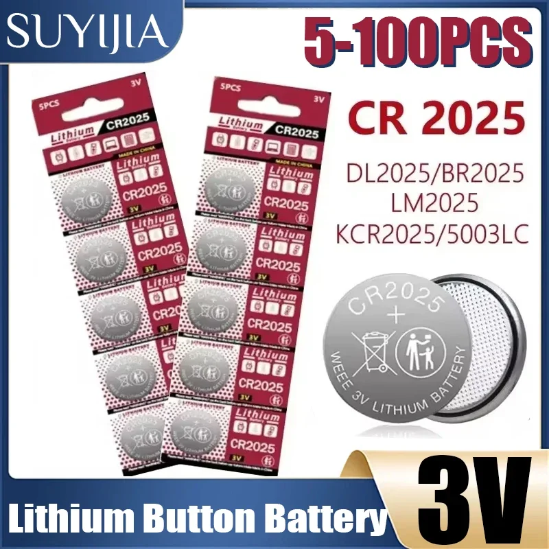 5-100PCS 3V CR2025 Lithium Button Battery DL2025 BR2025 5003LC LM2025 CR 2025 Coin Cell Watch Batteries for Toys Clock Compute