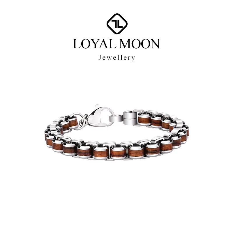 Loyal Moon Tungsten Carbide  Fashion Bracelets For Men Links Chain Bracelets Inlay Natrual Wood Length 18.5/19.5/20.5cm