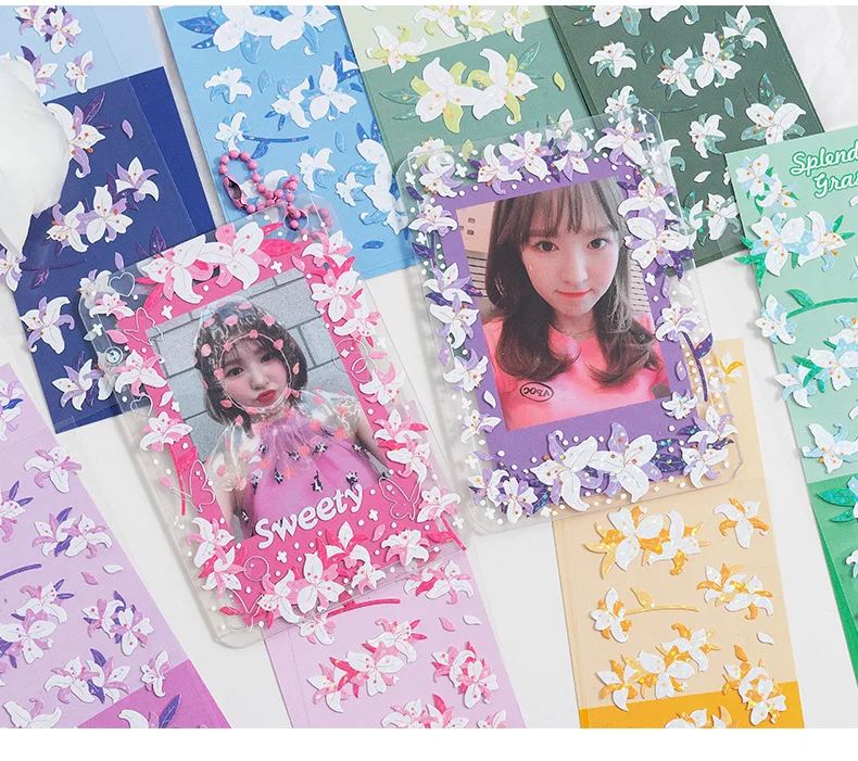 SKYSONIC New BOBO 8pcs Full Set Kpop Stickers Flower Series Decorative Korean Sticker Journal Stationery Suppliers