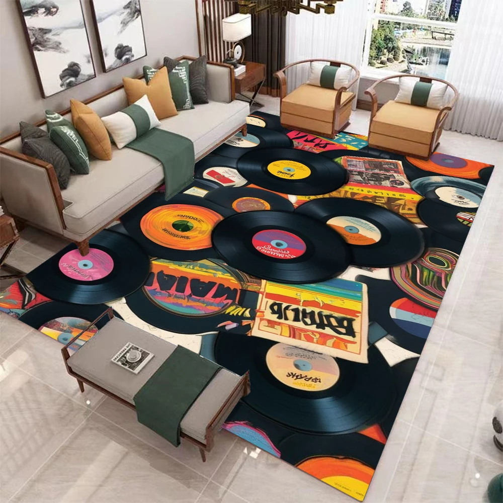 Vintage Music Record Print Rug Non-Slip Washable Area Carpet for Living Room Bedroom Music Room Floor Mat
