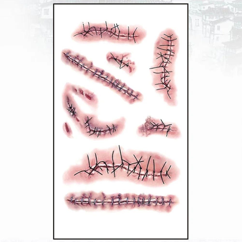 

3 шт. водостойкие поддельные временные татуировки со шрамом, реалистичные наклейки с кровавой раной, наклейки для макияжа тела на Хэллоуин, наклейки на Хэллоуин