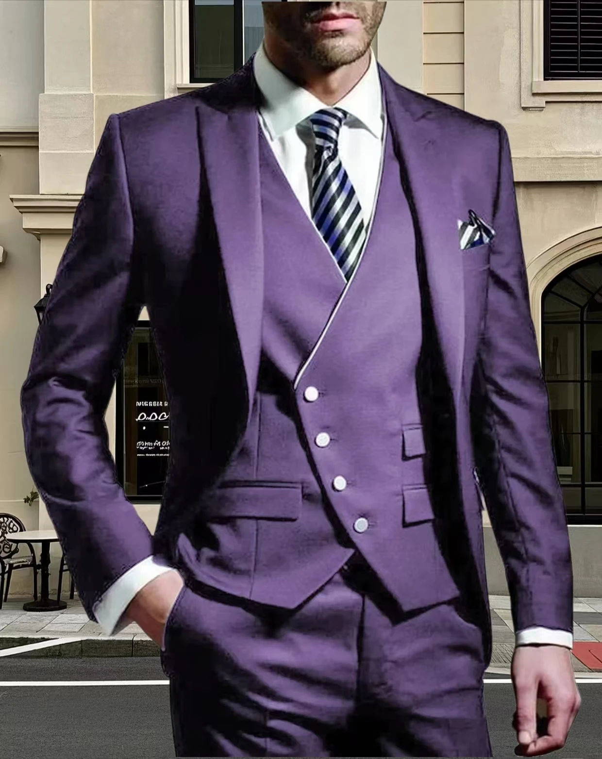 

3 Piece Herringbone Tuxedo Blazer Vest And Pants Set Fitted Pointed Collar Groomsmen Business Activities Latest Style