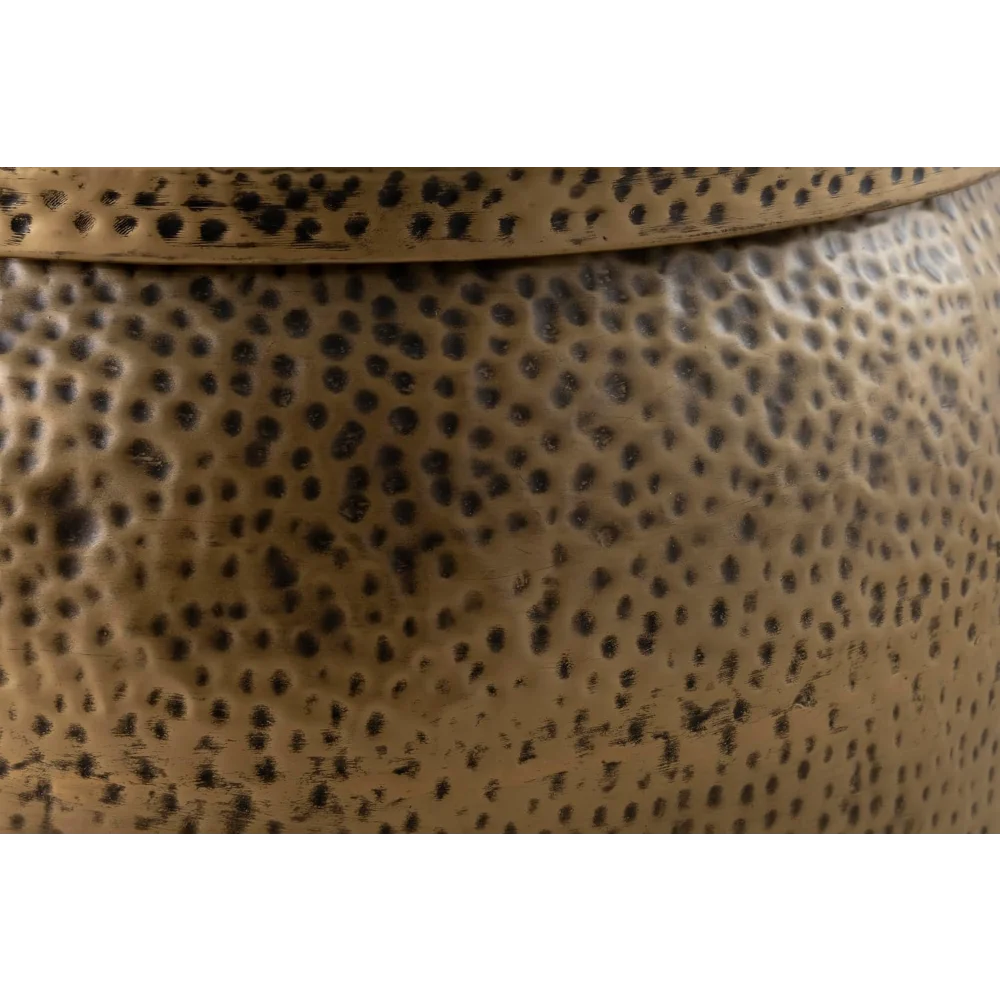 Modern Round Brass Metal Drum Coffee Table - Aluminum Hammered Embossed Texture, Removable Lid for Storage,