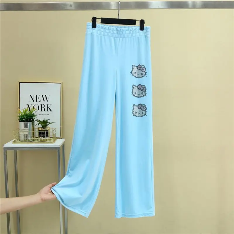 Sanrio Hello Kitty Velvet Loose Wide Leg Pants Cute Cartoon New High Waist Casual Pants Korean Version Sweet Girl Straight Pants