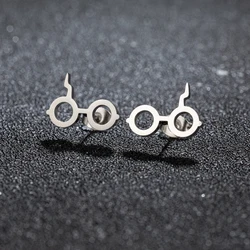 1Pair New Fashion Stainless Steel Glasses Stud Earring for Women Movie Jewelry Earrings
