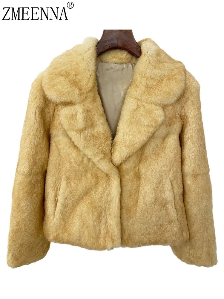 

ZMEENNA Роскошное женское пальто из искусственного меха, мягкая плюшевая зимняя куртка, стильная теплая верхняя одежда, элегантная повседневная мода ZM3398
