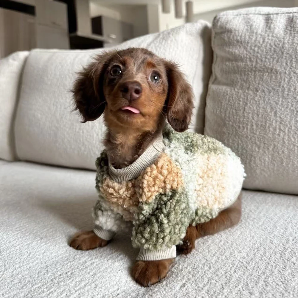 Suéter de invierno de cuello alto para perros salchicha, abrigo cálido de 2 patas para perros salchicha, ropa de descanso suave y gruesa para perros Wiener