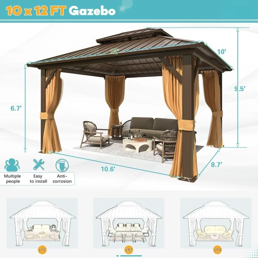 

ad 10' x 12' Hardtop Gazebo, Galvanized Steel Double Roof Gazebo with Aluminum Frame, Permanent Outdoor Metal Pavilion