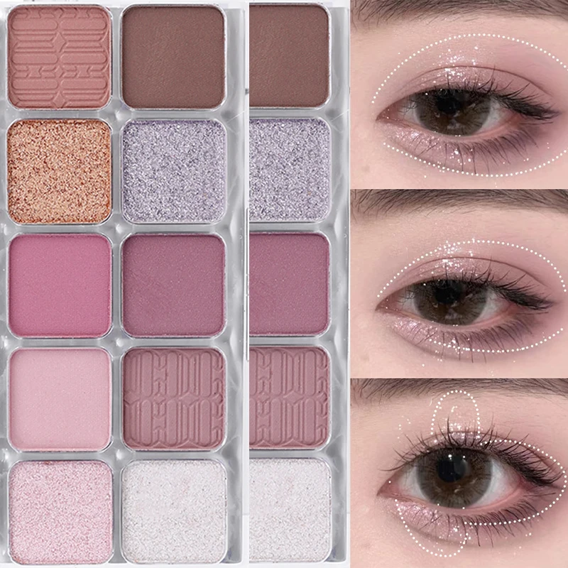 Paleta de sombras de ojos con purpurina de 10 colores, paleta de sombras de ojos de alta pigmentación, paleta de ojos neutra, maquillaje duradero resistente al agua