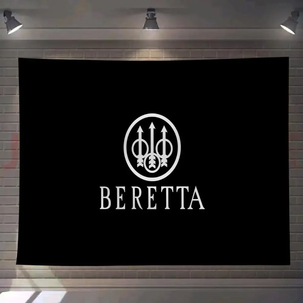 

B-BeretaS Cool Logo Tapestry Custom Living Bedroom Party Dormitory Interior Wall Bohemian Decoration Attached Clip