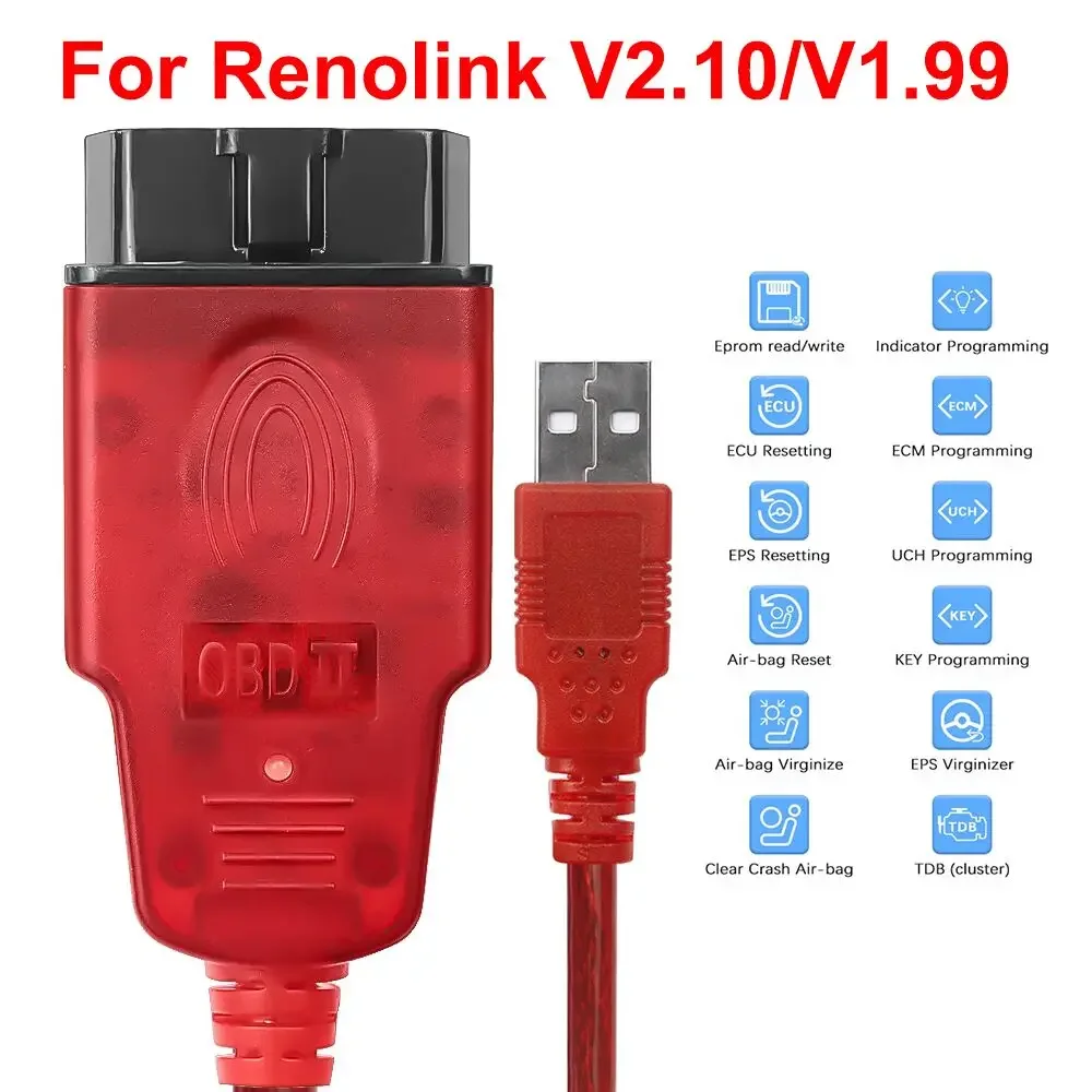 Renolink V2.10 OBD2 Cable for Renault Renolink V1.99 Upgraded Version ECU Programmer Air-bag Reset ECM UCH Key Coding Auto Tools