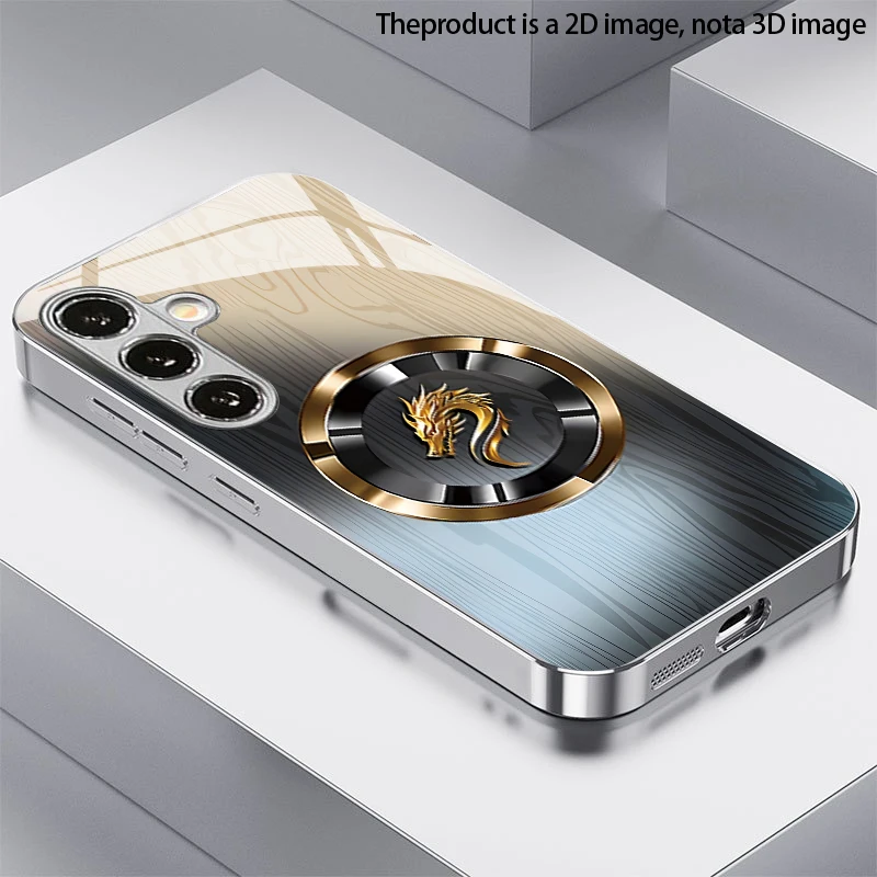 Dragon Head Wood Grain Pattern 2D Phone Case for Samsung S26 S25 S24 S23 S22 S21 S20 A56 A36 A16 Electroplated Glass Protective