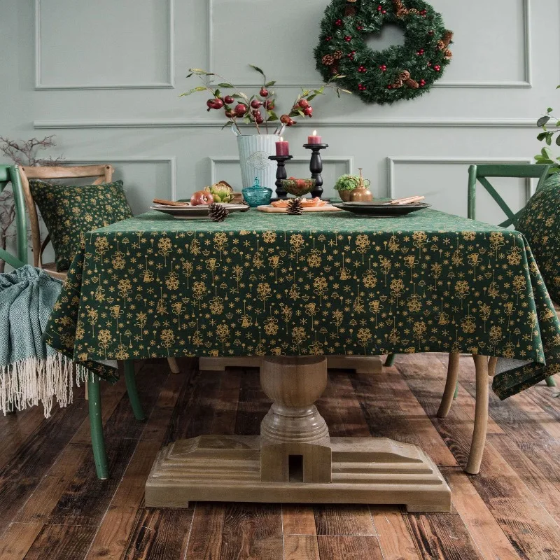 1pc Christmas Hot Stamping Tablecloth Wind Chime Japanese Printed Holiday Table Cloth Rectangular Shape