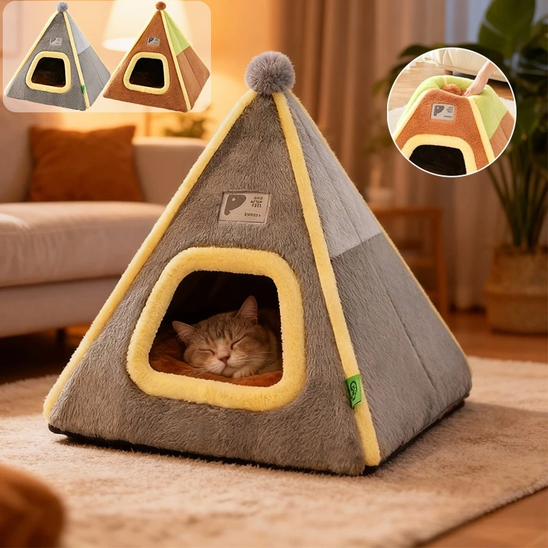 

Newest Pet Cat Tent with Cushion Thickened Warm Portable Cat House Semi-Closed Pet House for Small and Medium Cats Cama Gatos