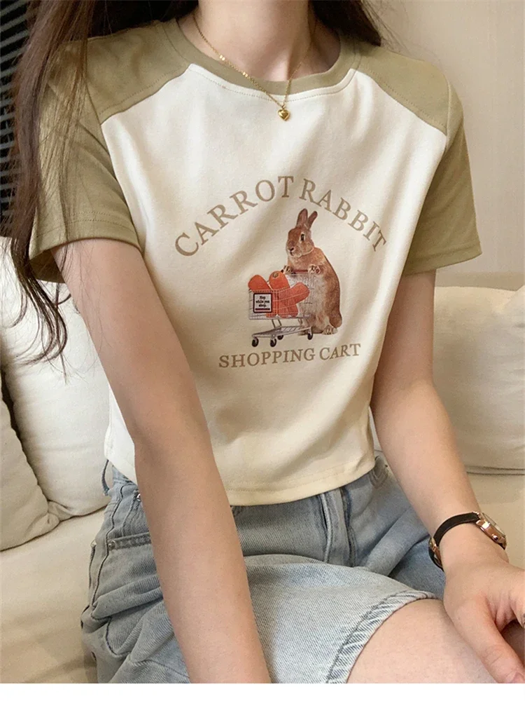 Summer Women T Shirt Girls T-Shirt Woman Clothes Tops Cotton Slim Tshirt Female Short Sleeve Crop Top Tee Sexy Canale Y2k White