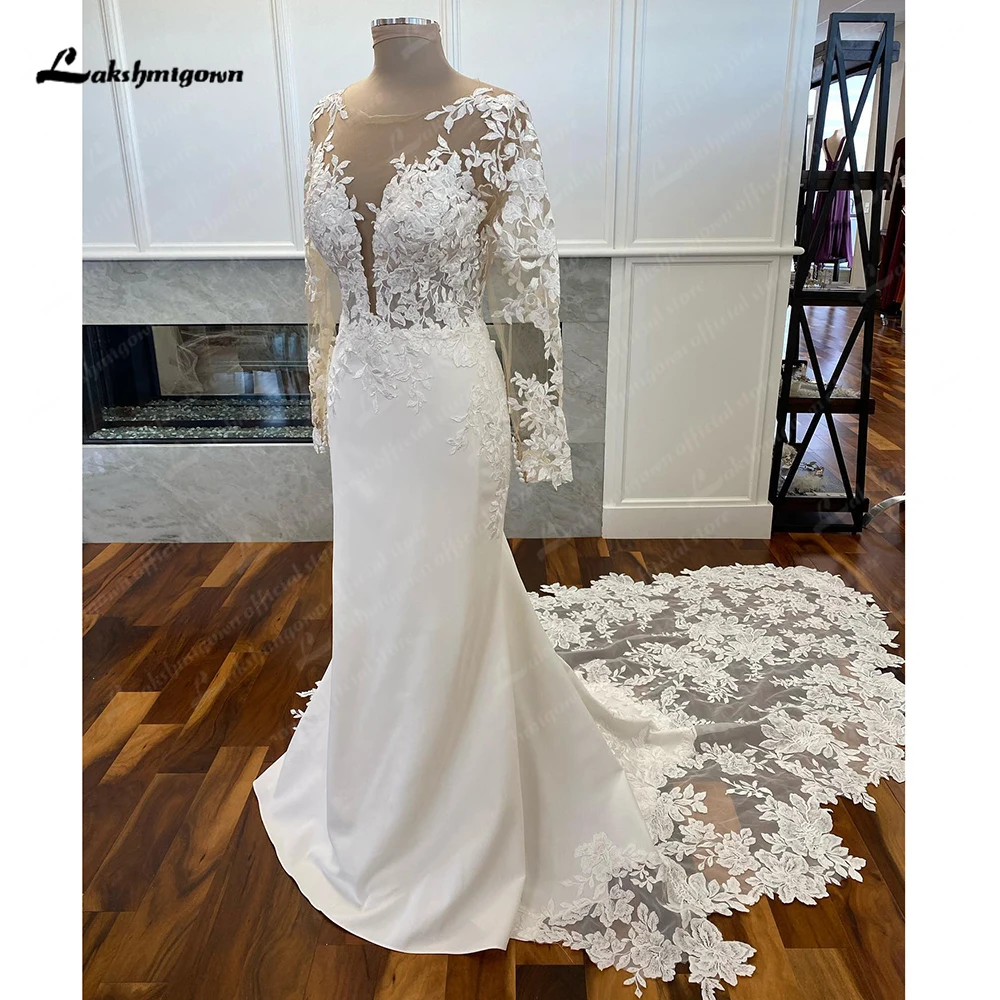 Robe de Mariée Sirène à Manches sulf, Magnifique Tenue Personnalisée avec des Appliques en Dentelle et des Perles, Idéale pour les Patients