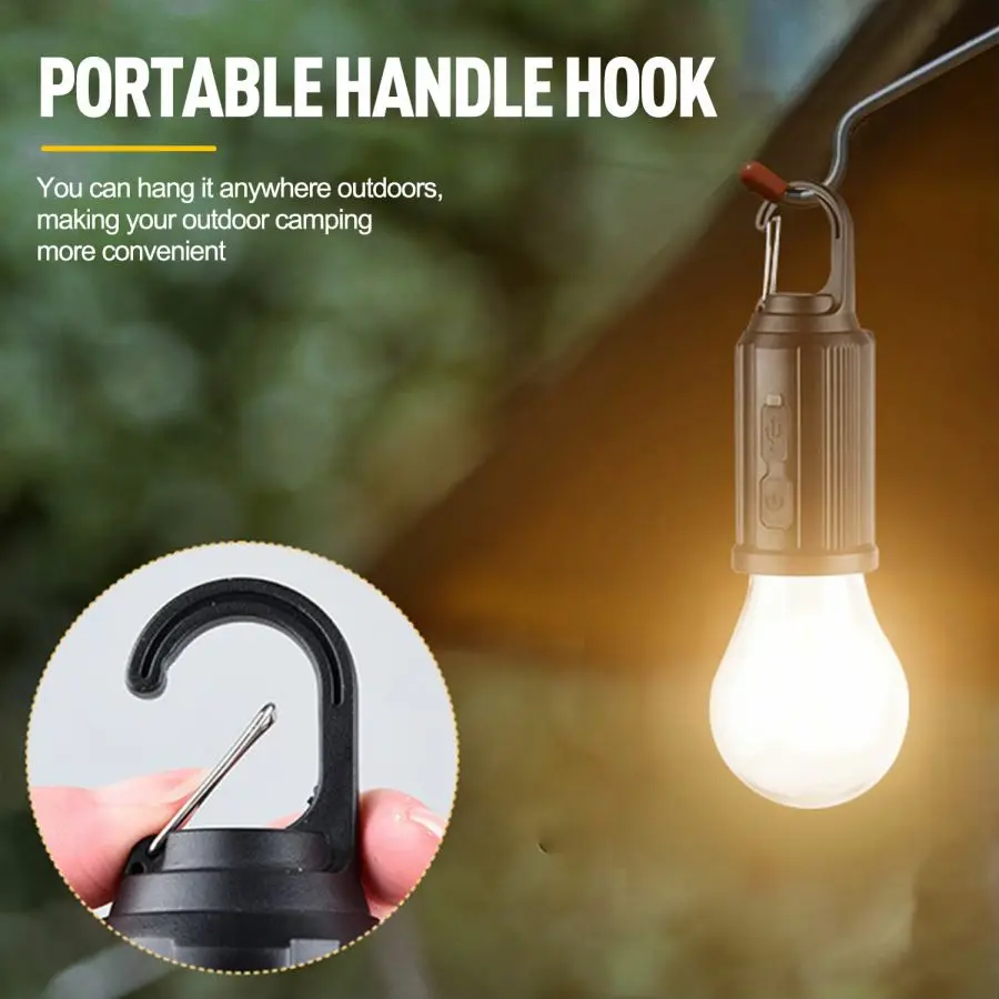 Rechargeable LED Camping Light Outdoor Camping Hanging Type-C Charging Retro Bulb Lights 3 Light Modes Solar Hanging Tent Lamp