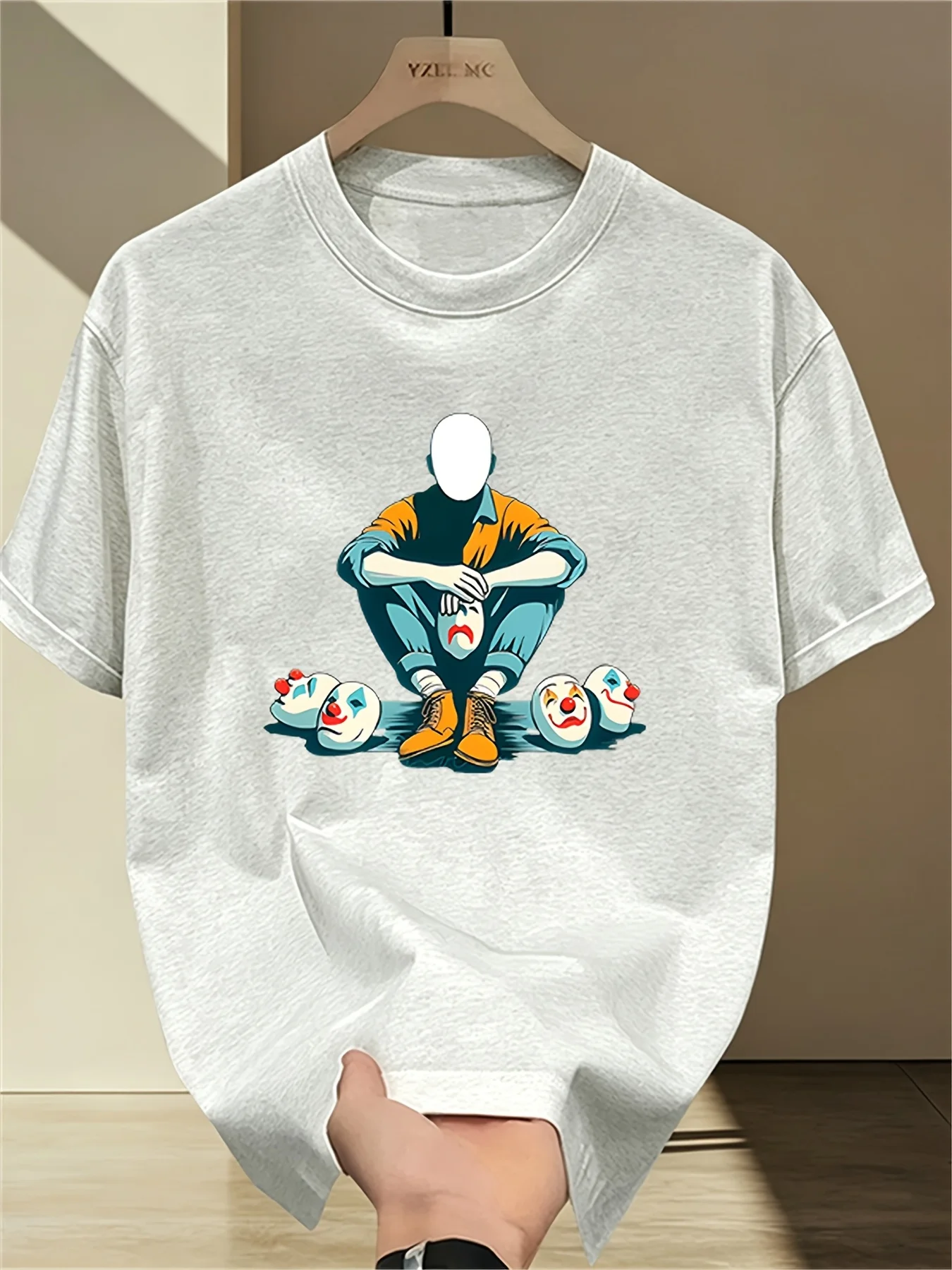 Dark Art Clown Mask Portrait Printed Short Sleeve T-shirt Men and Women Abstract Street Style Half Sleeve