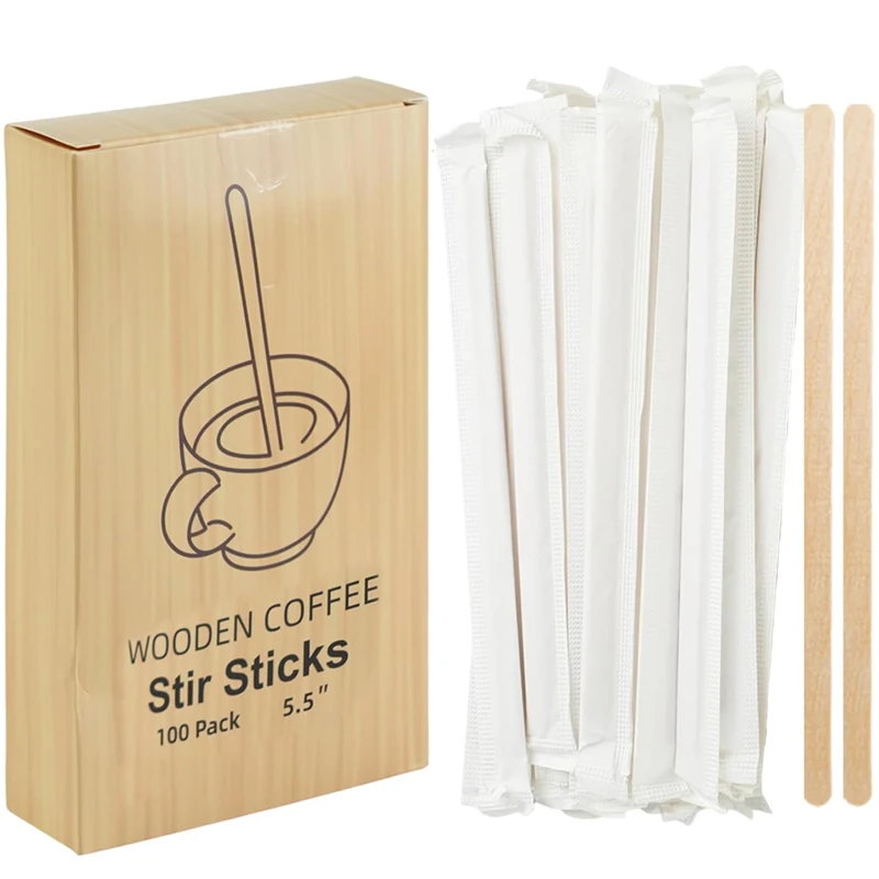 100-500pcs Wooden Coffee Stirrers 5.5inch Wood Sticks for Coffee/Tea/Hot/Cold Drinks Smooth Round Ends Wood Blenders