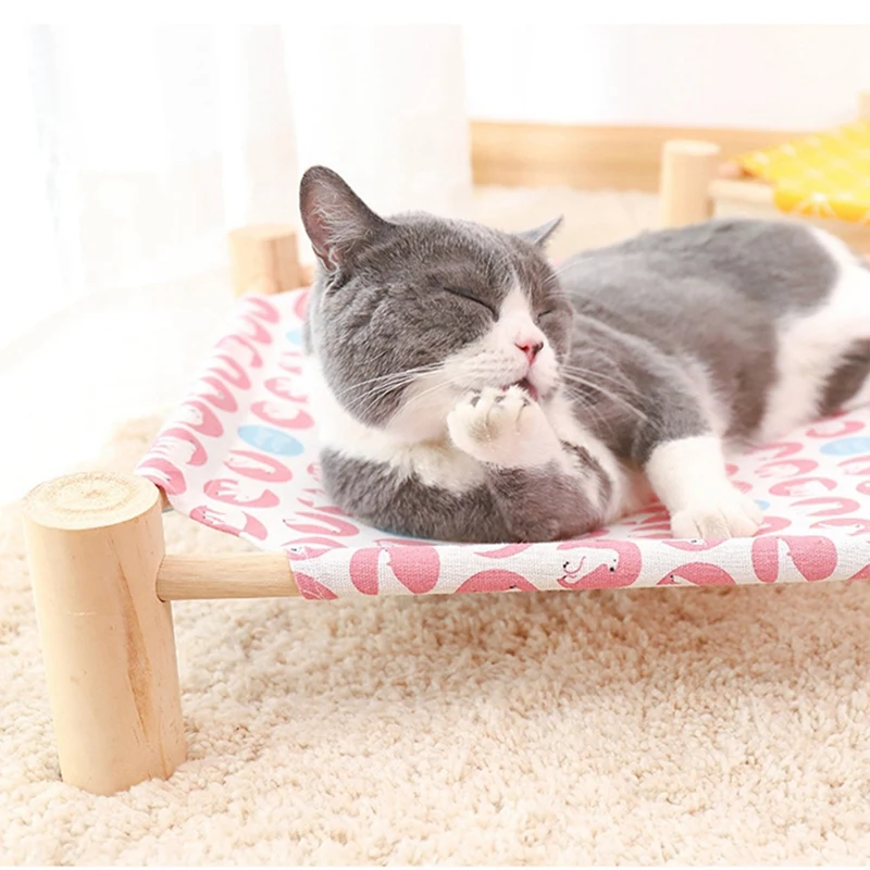 Cat And Dog Hammock Bed Wooden Cat Hammock Elevated Cooling Bed Detachable Portable Indoor Outdoor Pet Bed Suitable