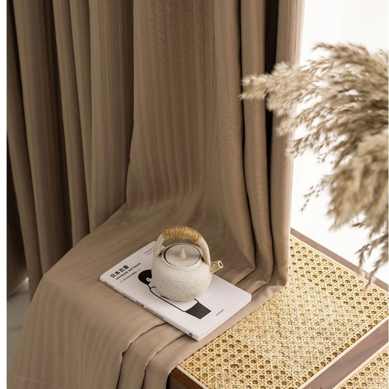 Japanese Style Modern Simplicity Brown Curtain for Living Room Bedroom Dining Room Wooden Wind Shading Customized Curtain Window